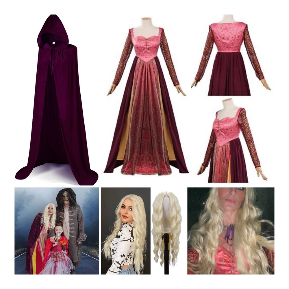 Women’s Sarah Sanderson Hocus Pocus Costume Dress (small), Blonde Wig and Cloak